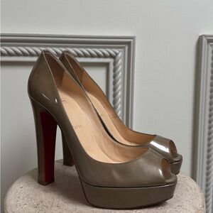 Christian Louboutin Taupe Peep-Toe Heels